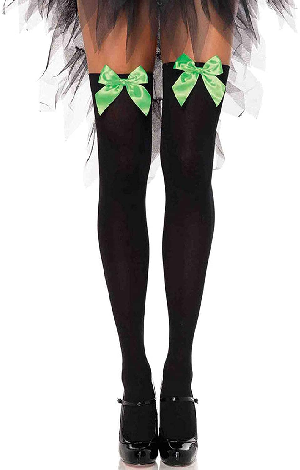Leg Avenue Women'S Satin Bow Accent Thigh Highs Apparel & Accessories > Clothing > Underwear & Socks > Shapewear Leg Avenue Black/Green One Size 