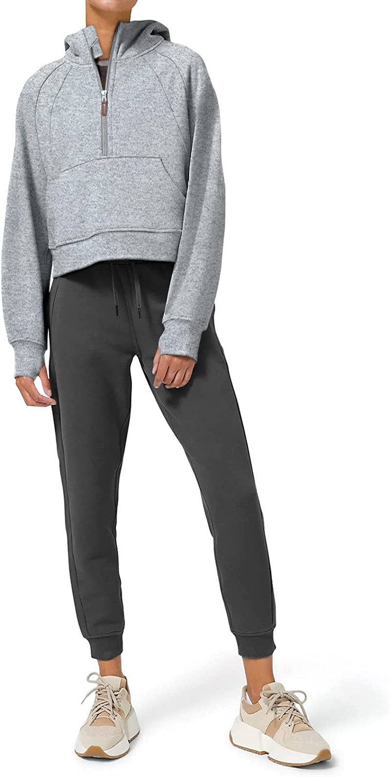 LASLULU Womens Hoodies Fleece Lined Collar Pullover 1/2 Zipper Sweatshirts Long Sleeve Crop Tops Sweater Thumb Hole Apparel & Accessories > Clothing > Activewear Kylie Max   
