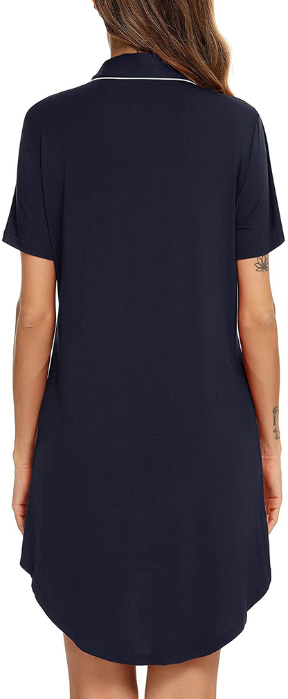 Samring Nightgown for Women Sleep Shirt Short Long Sleeve Sleepwear Boyfriend Nightshirt Button down Pajama Dress S-XXL Apparel & Accessories > Clothing > Sleepwear & Loungewear > Nightgowns Kylie Max   