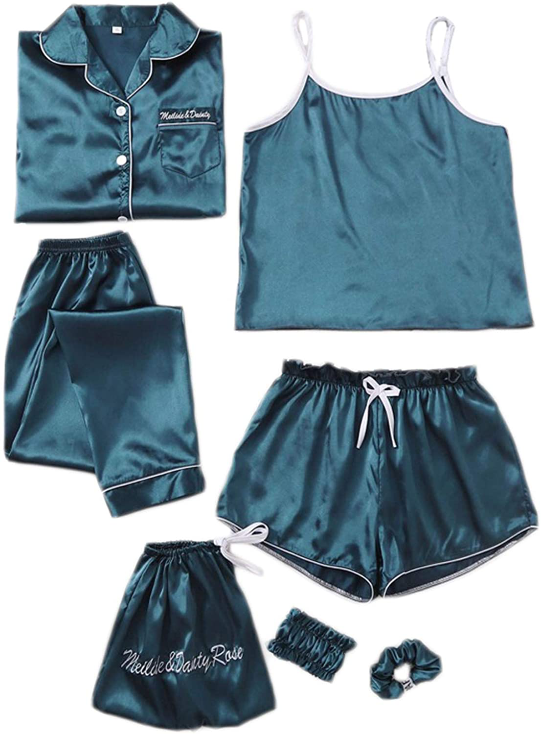 SheIn Women's 7pcs Pajama Set Cami Pjs with Shirt and Eye Mask Apparel & Accessories > Clothing > Sleepwear & Loungewear > Pajamas SheIn Teal Blue Medium 