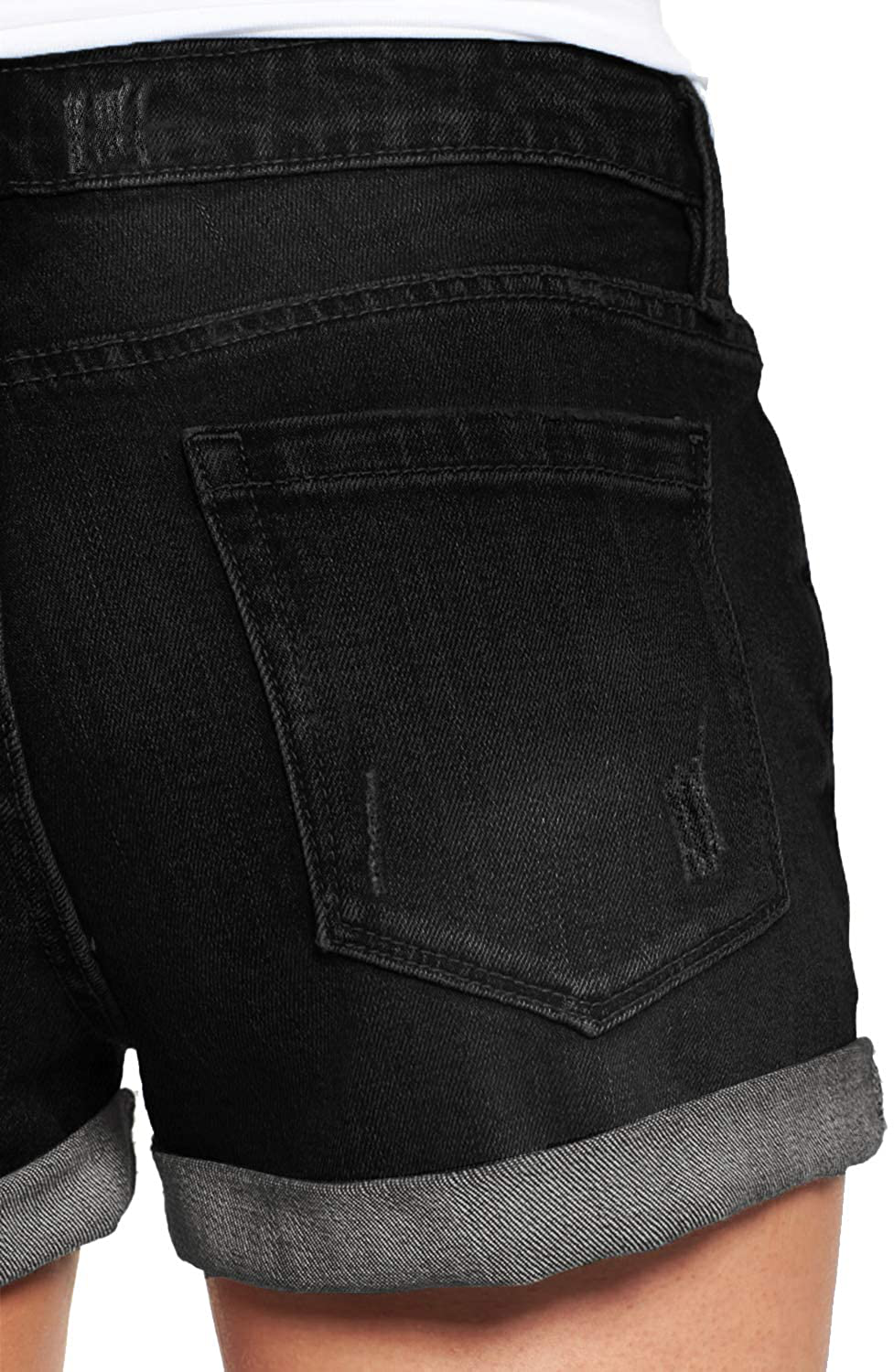 Luvamia Women'S Ripped Denim Jean Shorts High Waisted Stretchy Folded Hem Short Jeans Apparel & Accessories > Clothing > Shorts Kylie Max   