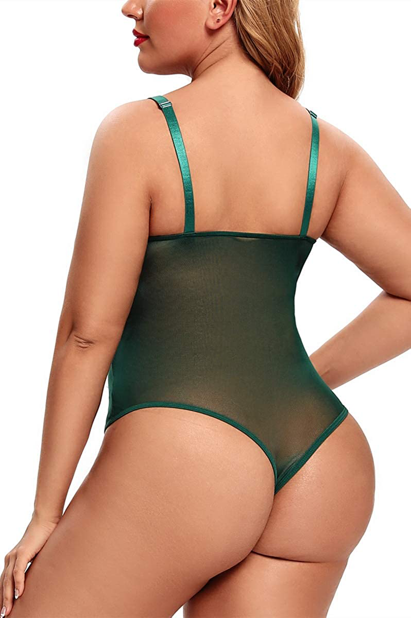 Plus Size Lingerie for Women Sexy Eyelash Lace Bodysuit Naughty Mesh One Piece Teddy Outfits Apparel & Accessories > Clothing > Underwear & Socks > Lingerie Ella Lust   