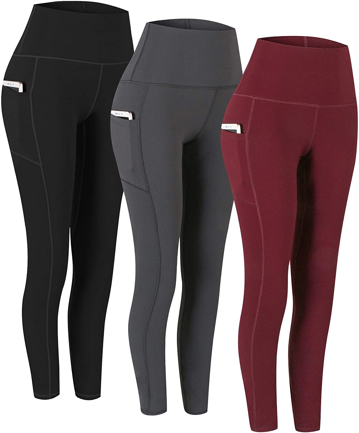 Fengbay 2 Pack High Waist Yoga Pants, Pocket Yoga Pants Tummy Control Workout Running 4 Way Stretch Yoga Leggings Apparel & Accessories > Clothing > Activewear Fengbay Black & Gray & Wine 2021 Small 