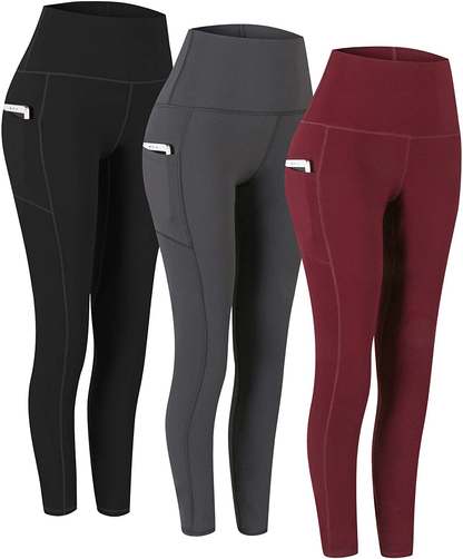 Fengbay 2 Pack High Waist Yoga Pants, Pocket Yoga Pants Tummy Control Workout Running 4 Way Stretch Yoga Leggings Apparel & Accessories > Clothing > Activewear Fengbay Black & Gray & Wine 2021 Small 