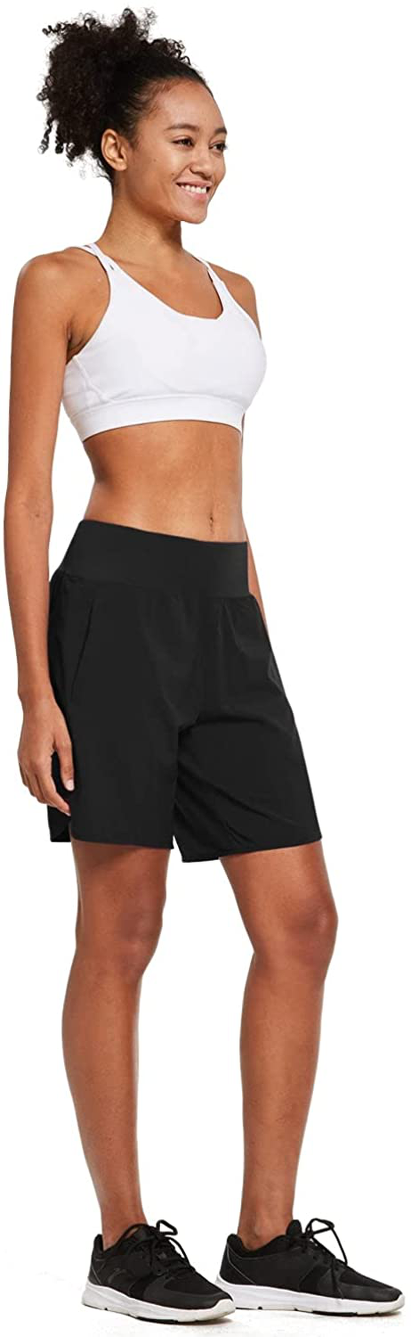 BALEAF Women'S 7 Inches Long Running Shorts with Liner Lounge Sport Gym Shorts Back Zipper Pocket Apparel & Accessories > Clothing > Shorts Kylie Max   