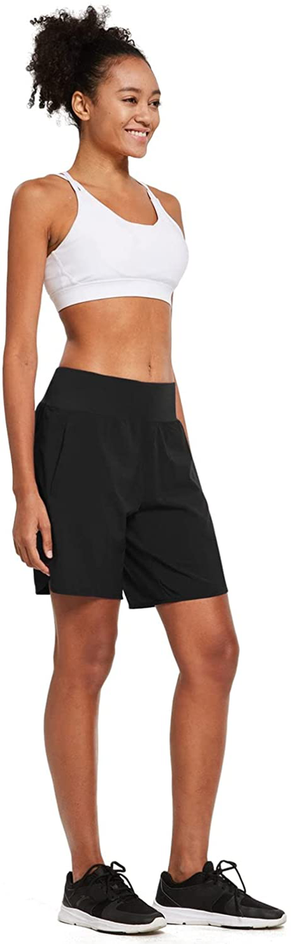 BALEAF Women'S 7 Inches Long Running Shorts with Liner Lounge Sport Gym Shorts Back Zipper Pocket Apparel & Accessories > Clothing > Shorts Kylie Max   