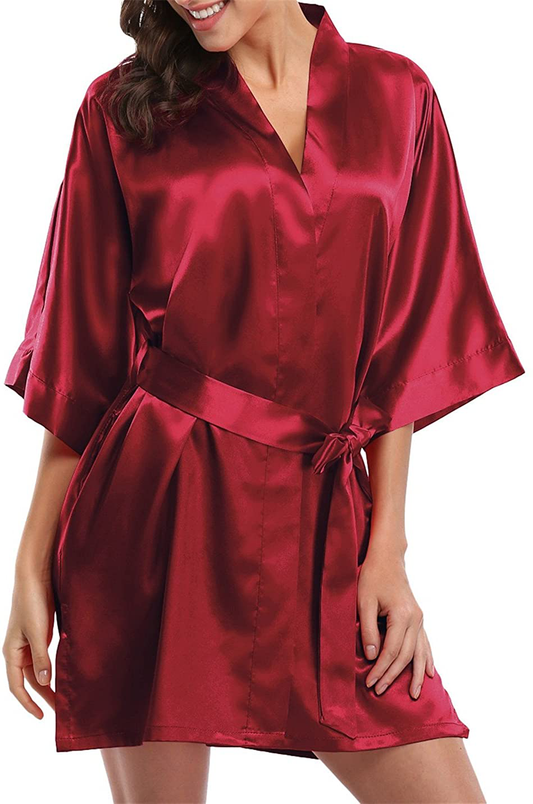 Giova Women'S Short Kimono Robe Solid Color Wedding Party Bathrobe Lightweight Apparel & Accessories > Clothing > Sleepwear & Loungewear > Robes Giova Burgundy X-Large 
