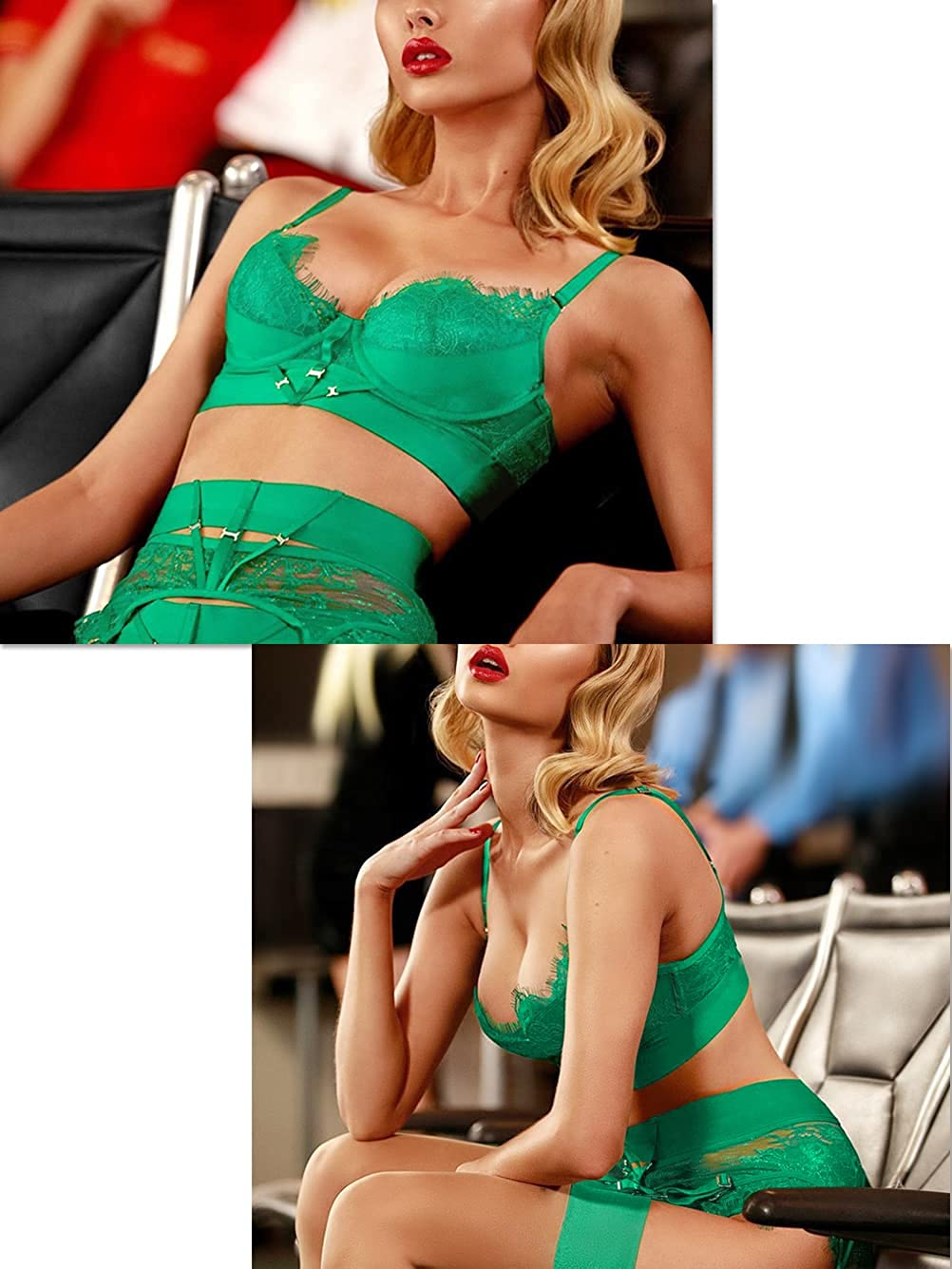 Kaei&Shi Floral Lace Strappy Underwire High Waisted Garter Belt Lingerie Apparel & Accessories > Clothing > Underwear & Socks > Lingerie Kaei&Shi   