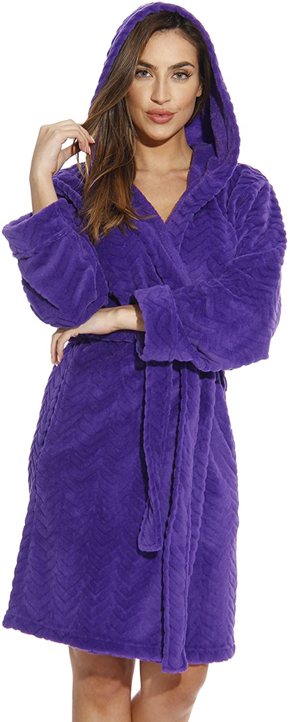 Just Love Kimono Robe Velour Chevron Texture Bath Robes for Women Apparel & Accessories > Clothing > Sleepwear & Loungewear > Robes Just Love Purple With Hood X-Large 