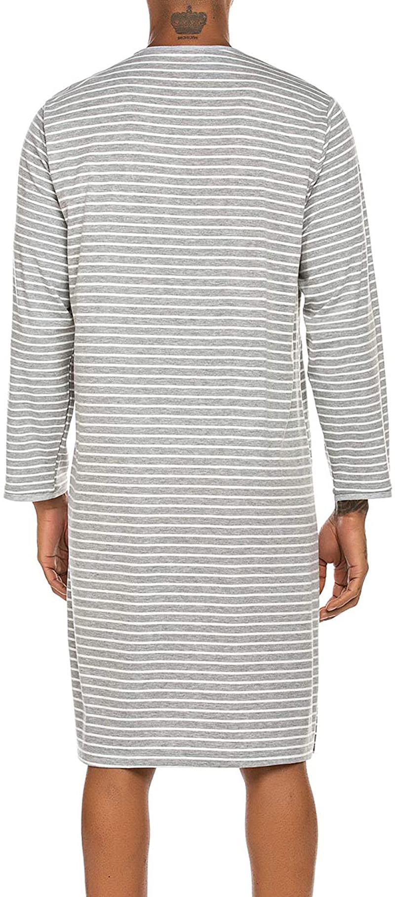 Ekouaer Men'S Night Sleep Shirts Comfy Long Sleeve Mid-Length Nightgown Loose Striped Nightshirts S-XXL Apparel & Accessories > Clothing > Sleepwear & Loungewear > Nightgowns Kylie Max   