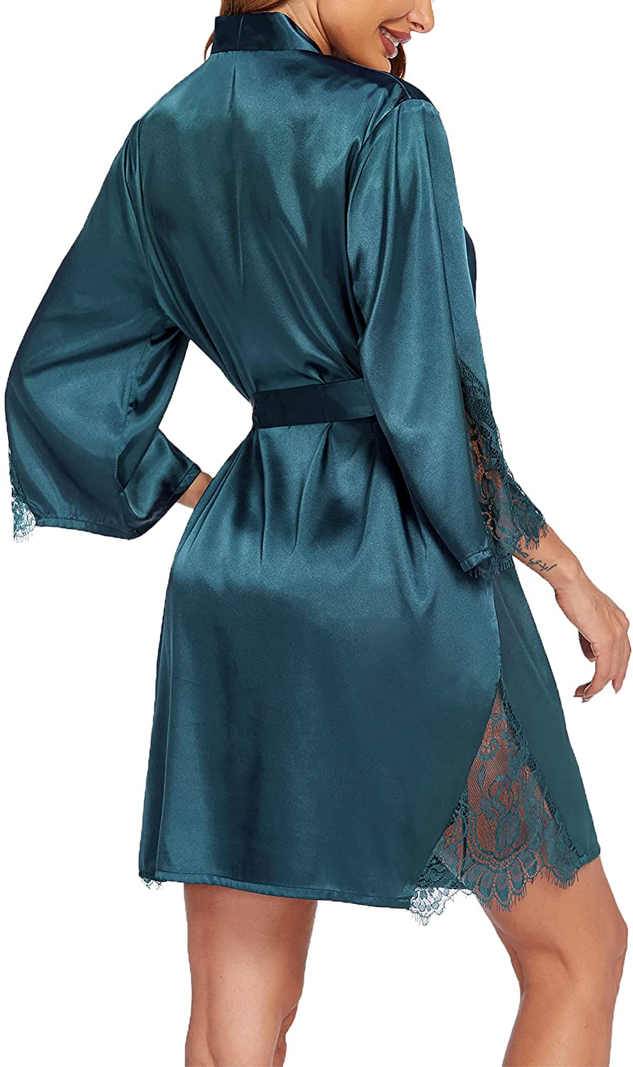 Ekouaer Womens Silk Robes Satin Bathrobe Lace-Trim Bride Party Loungewear Bridesmaids Kimono Robes Apparel & Accessories > Clothing > Sleepwear & Loungewear > Robes Ekouaer   