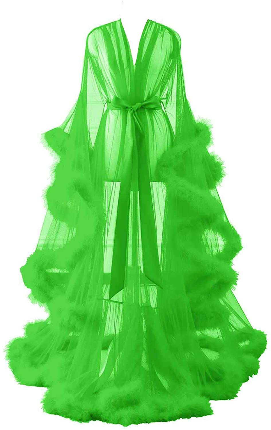 Changuan Sexy Illusion Long Lingerie Robe Nightgown Bathrobe Sleepwear Feather Bridal Robe Wedding Scarf Apparel & Accessories > Clothing > Sleepwear & Loungewear > Robes Changuan   