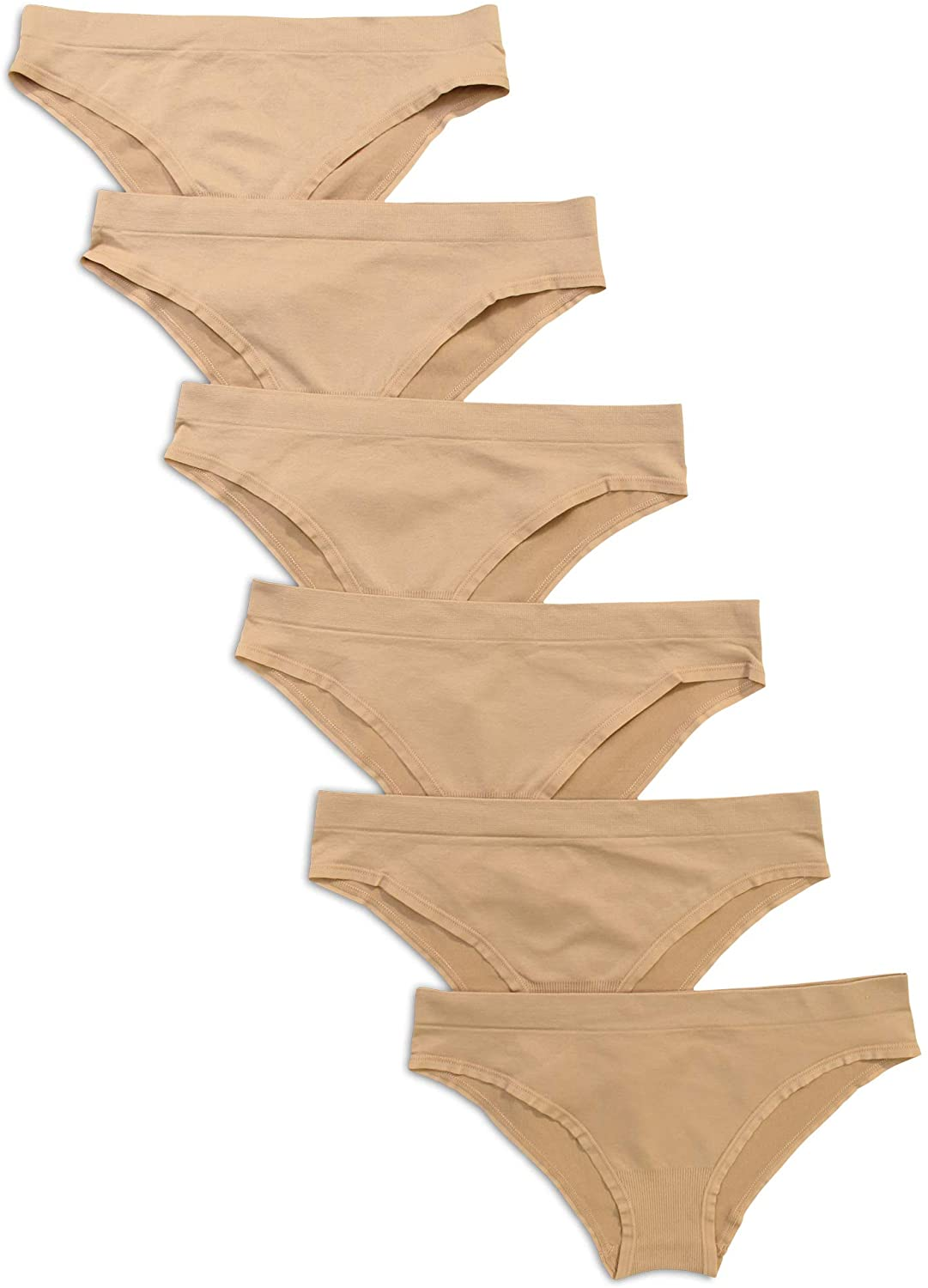 Kalon 6-Pack Women'S Cheekini Bikini Soft Stretch Panties Apparel & Accessories > Clothing > Underwear & Socks > Underwear Kalon Medium Beige 3X-Large 
