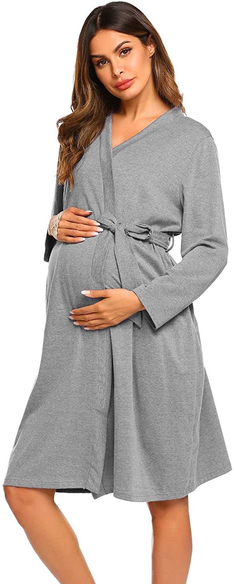 Ekouaer Maternity Robe 3 in 1 Labor Delivery Nursing Gown Hospital Breastfeeding Dress Bathrobes Apparel & Accessories > Clothing > Sleepwear & Loungewear > Robes Ekouaer A_light Grey XX-Large 