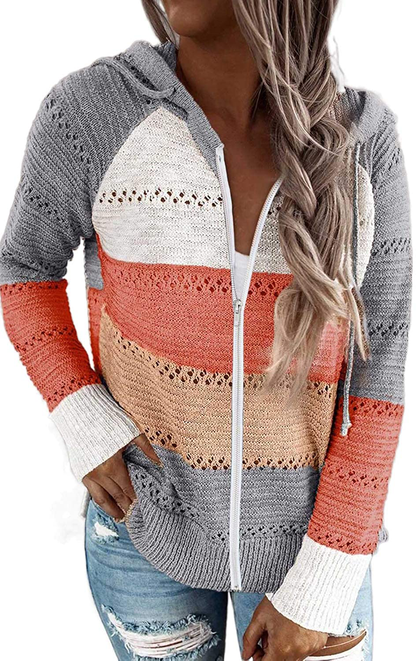 BTFBM Women Zip up Striped Hoodies Jackets Color Block Print Long Sleeve Drawstring Stretchy Casual Pullover Sweatshirts Apparel & Accessories > Clothing > Activewear Kylie Max   