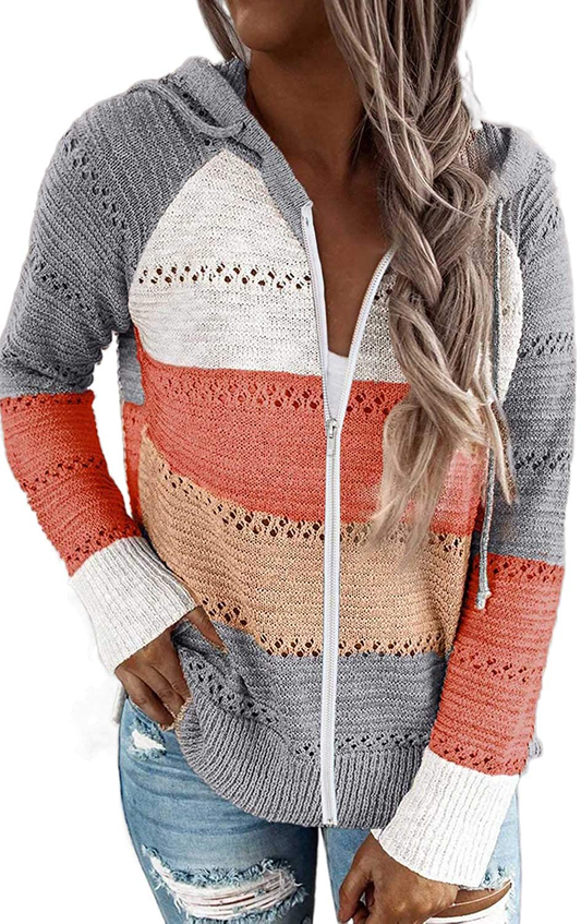 BTFBM Women Zip up Striped Hoodies Jackets Color Block Print Long Sleeve Drawstring Stretchy Casual Pullover Sweatshirts Apparel & Accessories > Clothing > Activewear Kylie Max   