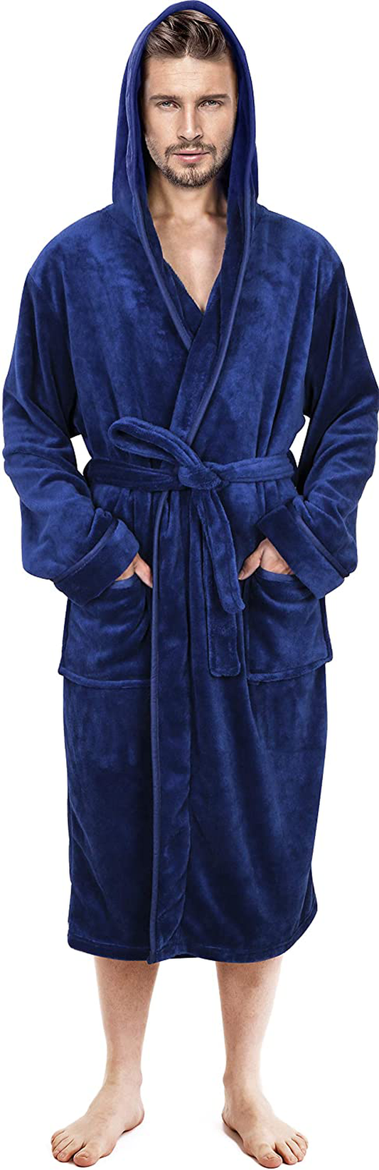NY Threads Mens Hooded Fleece Robe - Plush Long Bathrobes Apparel & Accessories > Clothing > Sleepwear & Loungewear > Robes Kylie Max   