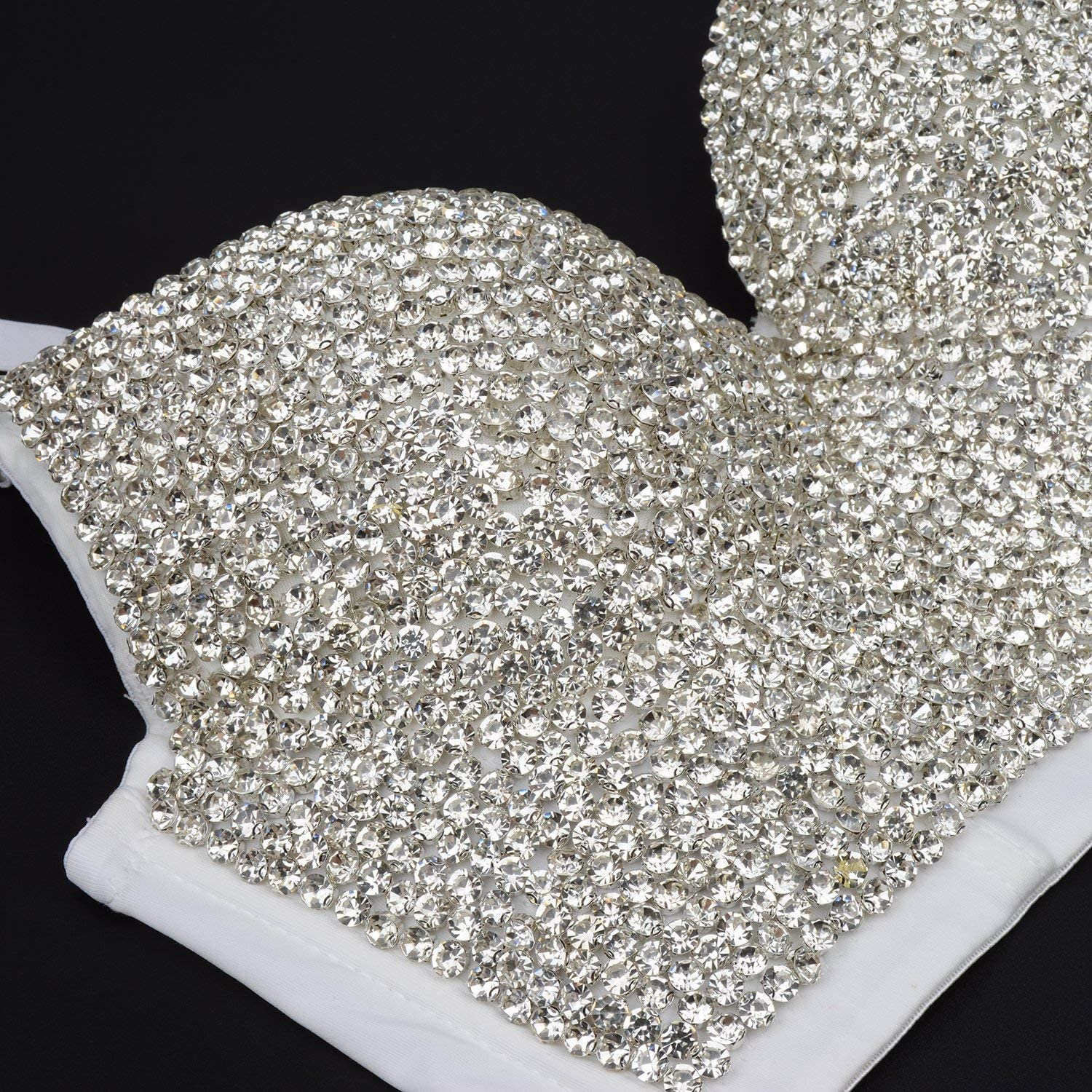 ELLACCI Women'S Handmade Rhinestone Diamond Push up Bustier Crop Top Sexy Punk Corset Bra White Apparel & Accessories > Clothing > Underwear & Socks > Lingerie ELLACCI   