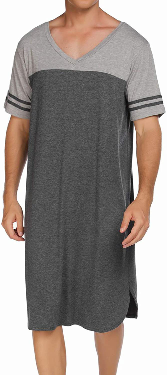 Ekouaer Nightgowns Mens V Neck Long Sleeve Sleepwear Big&Tall Pajama Sleeping Wear Loungewear Nightshirts M-XXXL Apparel & Accessories > Clothing > Sleepwear & Loungewear > Nightgowns Kylie Max   