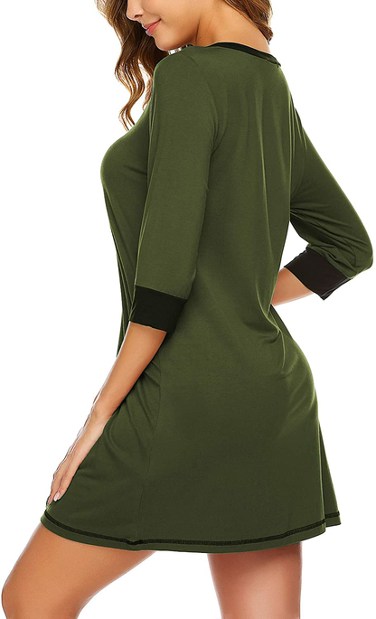 Ekouear Sleepshirts Womens Nightgowns Soft Sleepwear 3/4 Sleeve Night Shirts V Neck Sleep Dress Loose Nighties Apparel & Accessories > Clothing > Sleepwear & Loungewear > Nightgowns Kylie Max   