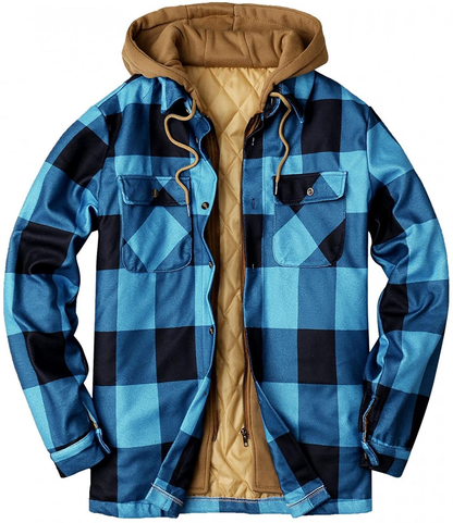 Merthy Mens Big and Tall Berber Lined Flannel Shirts Jacket Casual Long Sleeve Button down Hooded Plaid Parka Coat S-5XL Apparel & Accessories > Clothing > Underwear & Socks > Shapewear Merthy 04 Blue 4X-Large 