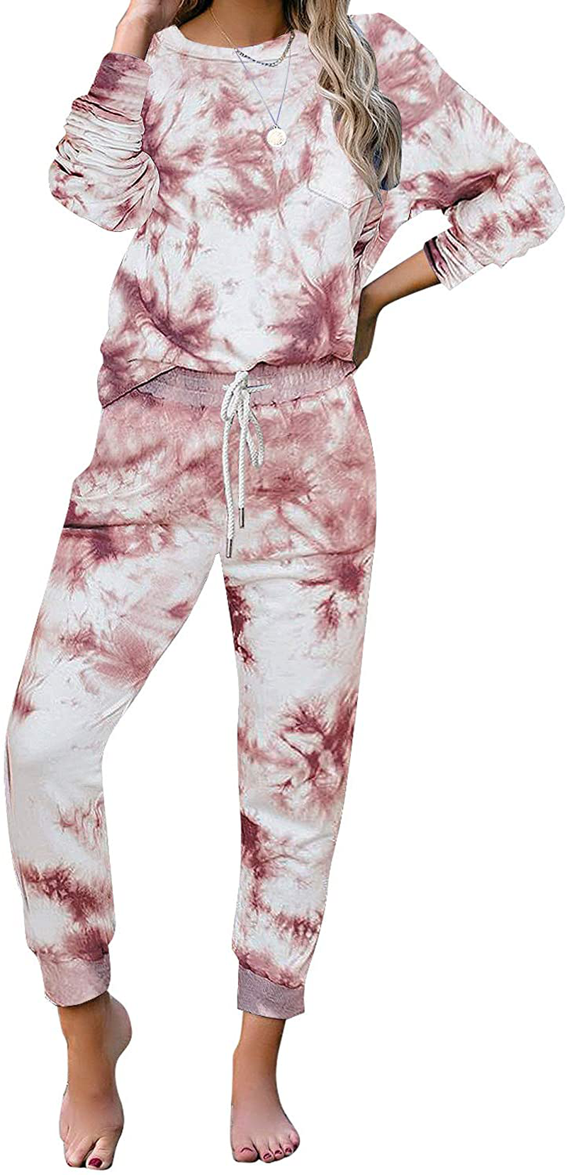 luvamia Women Tie Dye Pajama Sets Long Sleeve Tops and Pants PJ Sets Joggers Loungewear Sleepwear Apparel & Accessories > Clothing > Sleepwear & Loungewear > Pajamas KYLIE MAX Port X-Large 