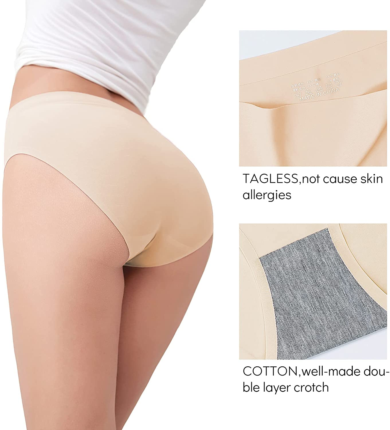 Fallsweet No Show Underwear for Women Seamless High Cut Briefs Mid-Waist Soft No Panty Lines,Pack of 5 Apparel & Accessories > Clothing > Underwear & Socks > Underwear FallSweet   