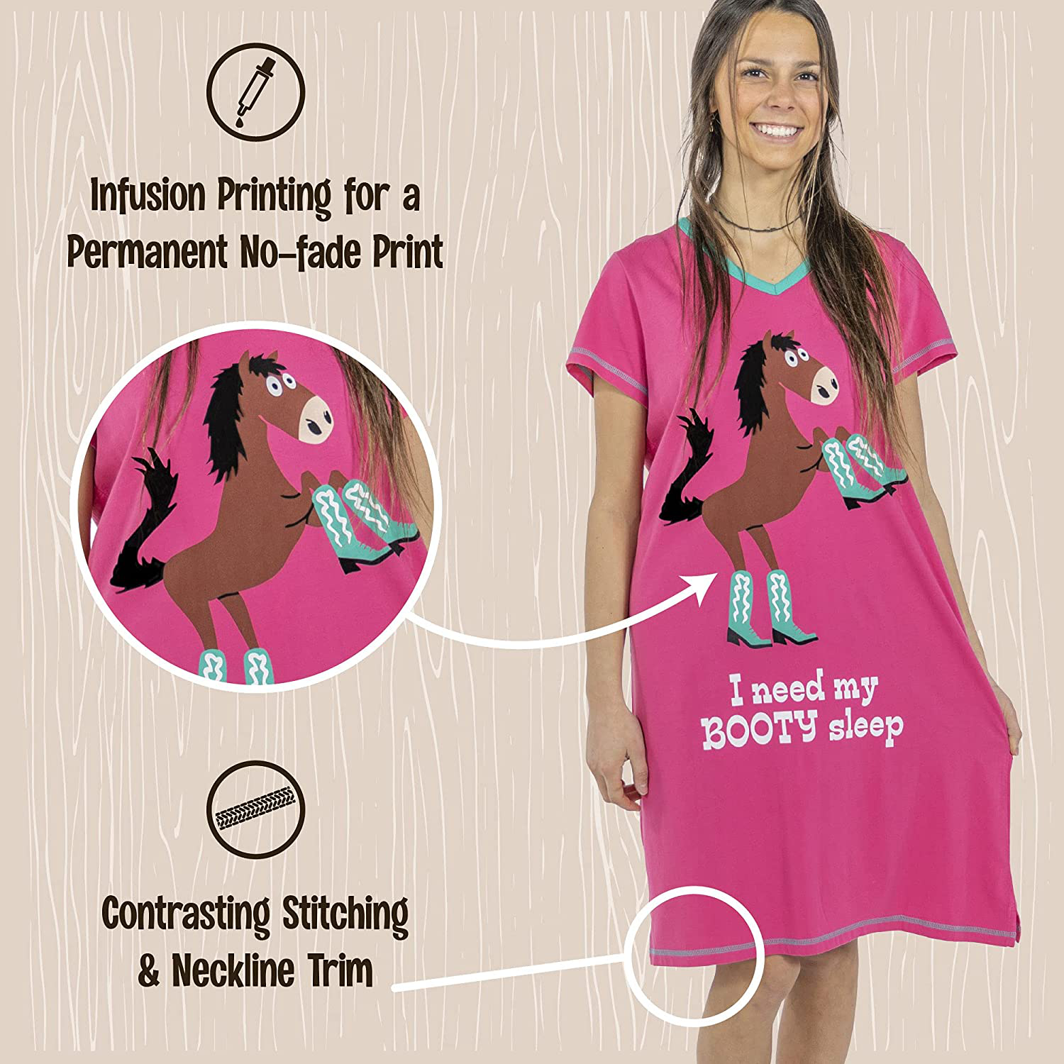 Lazy One V-Neck Nightshirts for Women, Farm Animal Designs Apparel & Accessories > Clothing > Sleepwear & Loungewear > Nightgowns Kylie Max   