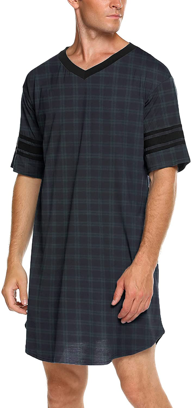 Ekouaer Men'S Nightshirt, Cotton Nightwear Comfy Big&Tall V Neck Short Sleeve Soft Loose Pajama Sleep Shirt Apparel & Accessories > Clothing > Sleepwear & Loungewear > Nightgowns Kylie Max   
