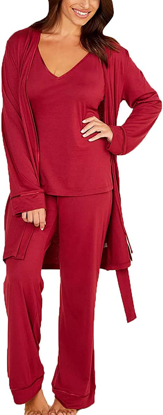 Cosabella Women'S Bella Curvy Racerback Cami Robe & Pant Pajama Set, Deep Ruby/Deep Ruby, Petite Apparel & Accessories > Clothing > Sleepwear & Loungewear Kylie Max   