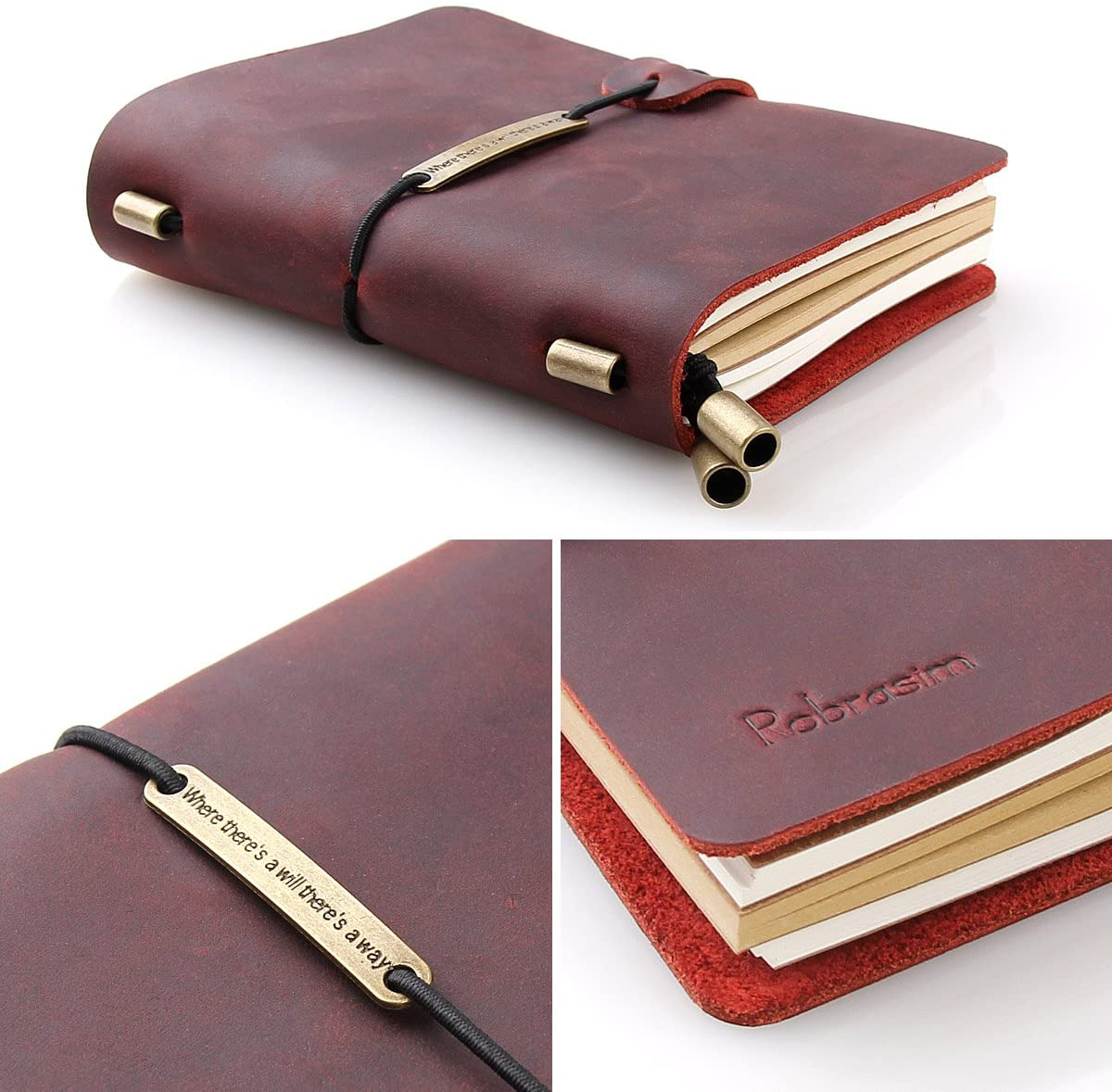 Refillable Handmade Travelers Notebook, Leather Travel Journal Notebook for Men & Women, Perfect for Writing, Gifts, Travelers, 5.2" x 4" Inches - Wine Arts & Entertainment > Party & Celebration > Gift Giving Robrasim   