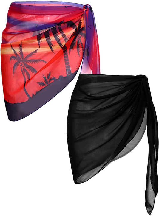 Ekouaer 2 Pieces Women Beach Sarongs Sheer Cover Ups Chiffon Bikini Wrap Skirt for Swimwear S-XXL Apparel & Accessories > Clothing > Swimwear Kylie Max   