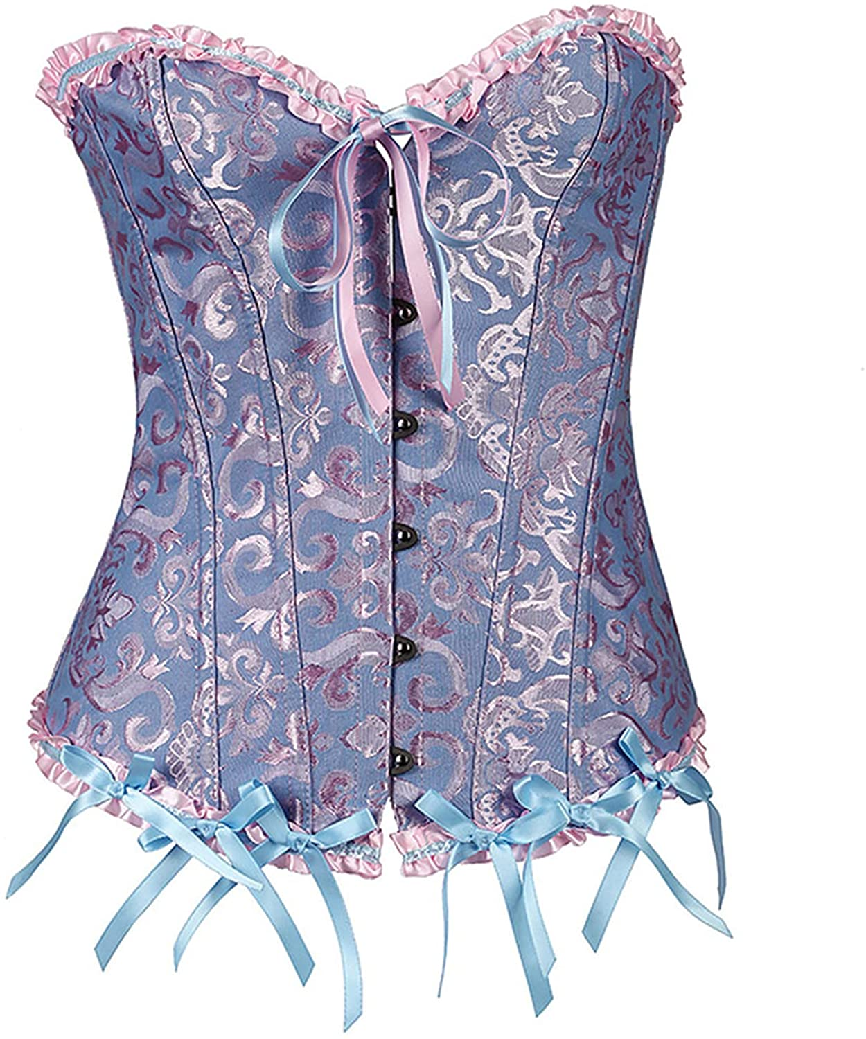 Lacing Corset for Women Lace Boned Overbust Body Shaper Bustier Sexy Satin Brocade Lingerie Shapewear Top Apparel & Accessories > Clothing > Underwear & Socks > Lingerie Generic Blue Large 