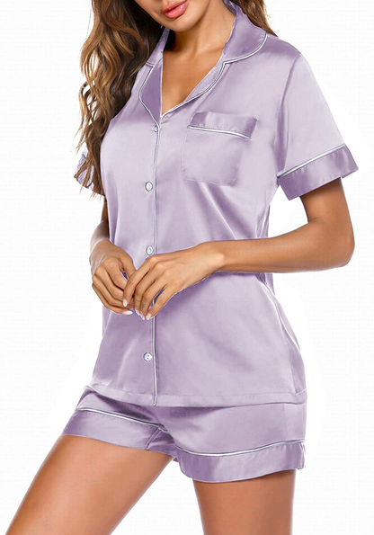 Ekouaer Satin Pajamas Women'S Short Sleeve Sleepwear Soft Silk Button down Loungewear Pjs Shorts Set S-XXL Apparel & Accessories > Clothing > Sleepwear & Loungewear Kylie Max   