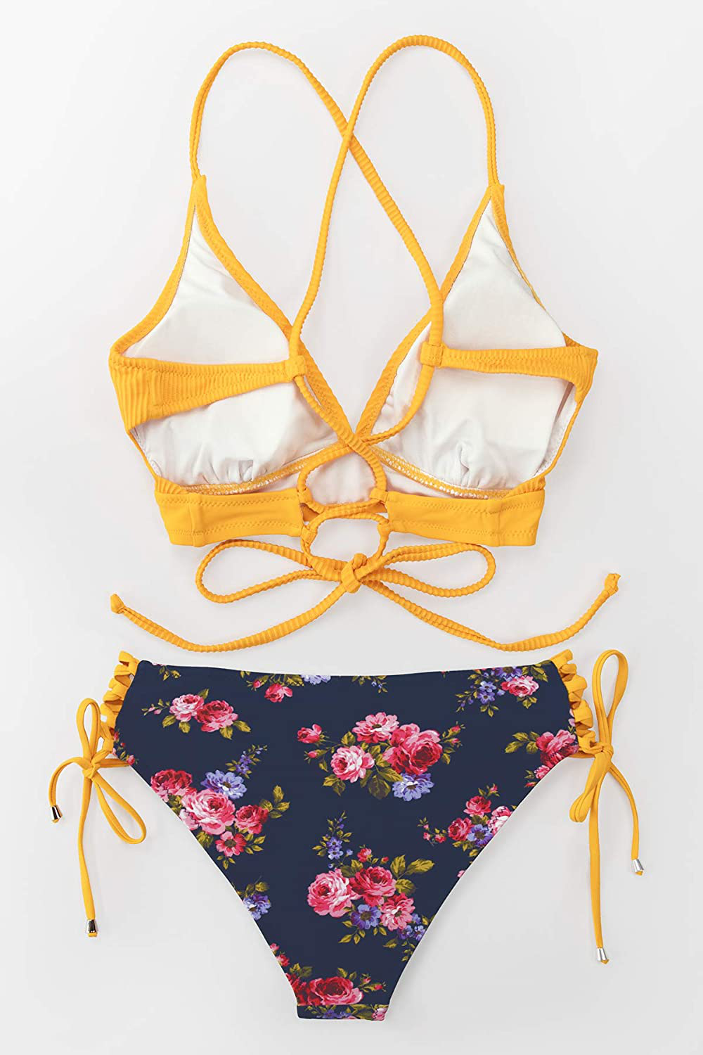 CUPSHE Women's Bikini Swimsuit Floral Print Lace Up V Neck Two Piece Bathing Suit Apparel & Accessories > Clothing > Swimwear CUPSHE   