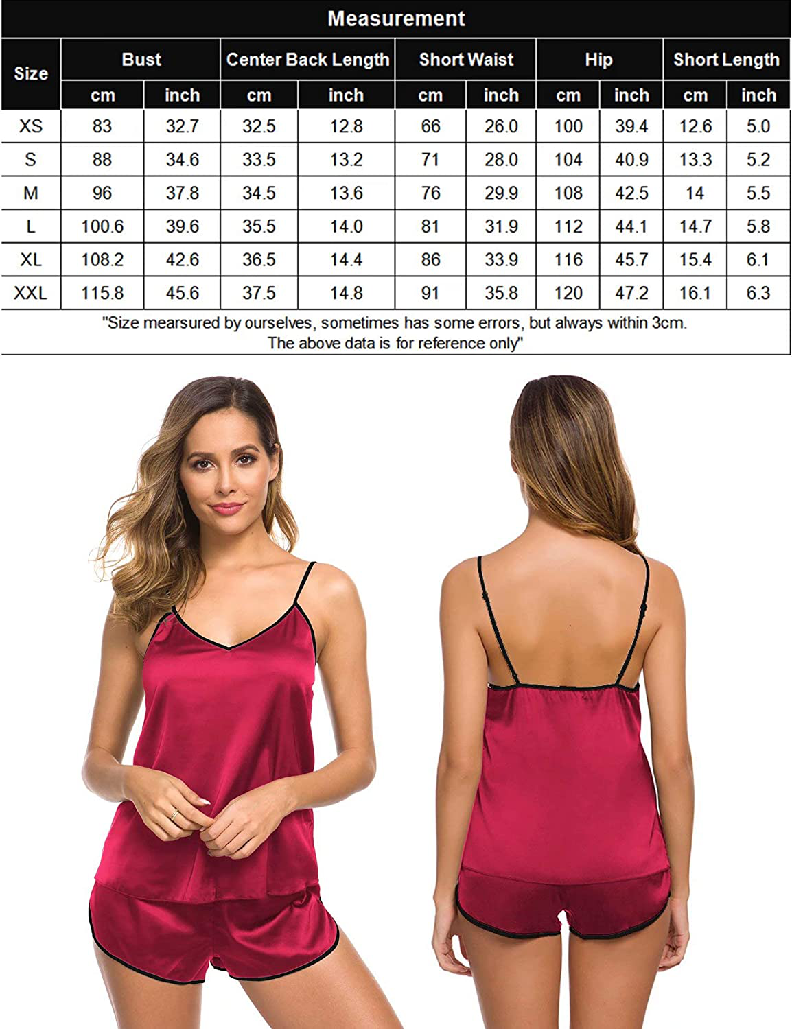 SWOMOG Womens Silk Satin Pajamas Set Sexy Lingerie Sleepwear Cami Shorts Set Nightwear Apparel & Accessories > Clothing > Sleepwear & Loungewear Kylie Max   