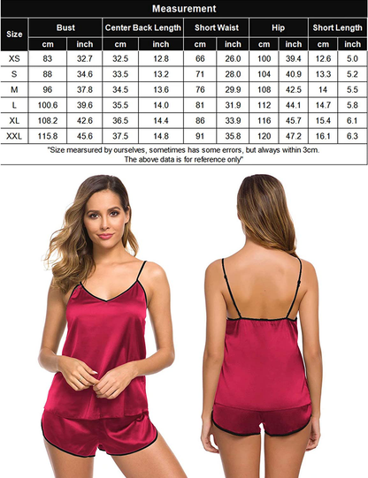 SWOMOG Womens Silk Satin Pajamas Set Sexy Lingerie Sleepwear Cami Shorts Set Nightwear Apparel & Accessories > Clothing > Sleepwear & Loungewear Kylie Max   
