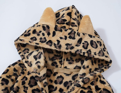 Leopard Cat Robe for Girls Fleece Toddler Kids Teen Hooded Bathrobe Size 4T - 18 Apparel & Accessories > Clothing > Sleepwear & Loungewear > Robes Kylie Max   