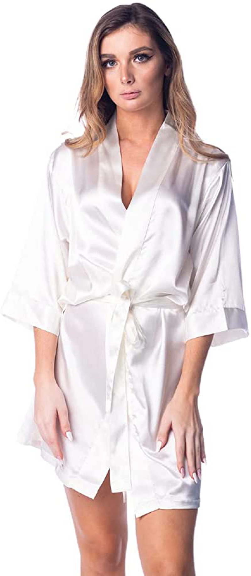 Pretty Robes Silk Satin Robes for Women Short Kimono Robe for Brides and Bridesmaids Wedding and Bridal Party Loungewear Apparel & Accessories > Clothing > Sleepwear & Loungewear > Robes Pretty Robes Ivory 1X-2X 