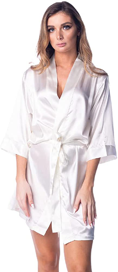 Pretty Robes Silk Satin Robes for Women Short Kimono Robe for Brides and Bridesmaids Wedding and Bridal Party Loungewear Apparel & Accessories > Clothing > Sleepwear & Loungewear > Robes Pretty Robes Ivory 1X-2X 