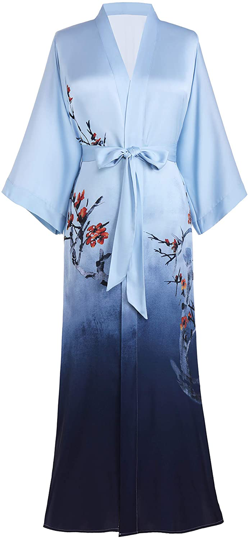 PRODESIGN Long Kimono Robe Satin Sleepwear Gradient Watercolor Silky Kimono Nightgown Bathrobe Kimono Blouse Cardigan Apparel & Accessories > Clothing > Sleepwear & Loungewear > Robes KYLIE MAX Plum - Gradient Blue  