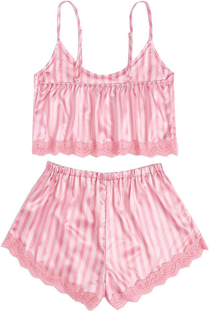SOLY HUX Women'S Lace Trim Satin Cami Top with Shorts Pajama Set Sleepwear Apparel & Accessories > Clothing > Sleepwear & Loungewear Kylie Max   