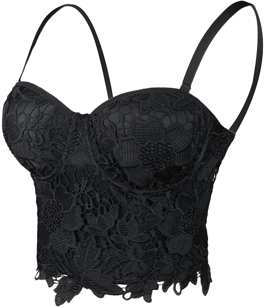 ELLACCI Women'S Floral Lace Bustier Crop Top Gothic Corset Bra Tops Black Apparel & Accessories > Clothing > Underwear & Socks > Lingerie ELLACCI Black Medium 