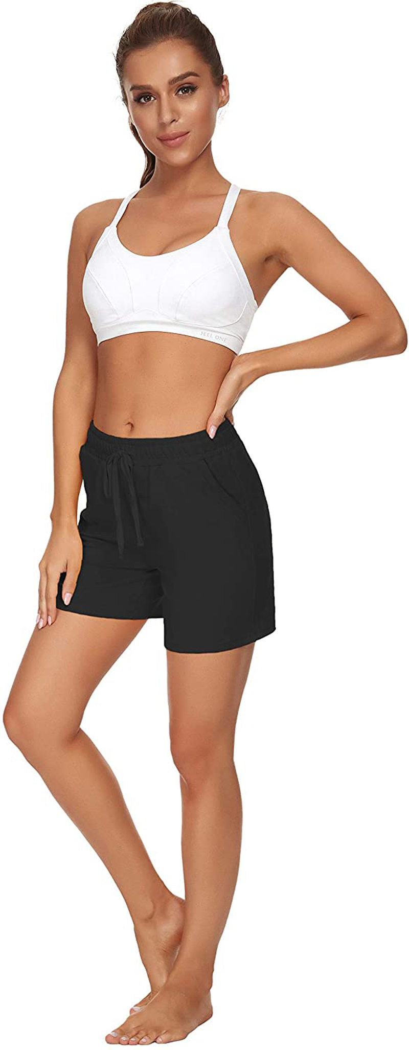 Tandisk Women'S 5" Casual Jersey Cotton Shorts Lounge Yoga Pajama Walking Shorts with Pockets Activewear Apparel & Accessories > Clothing > Shorts Kylie Max   