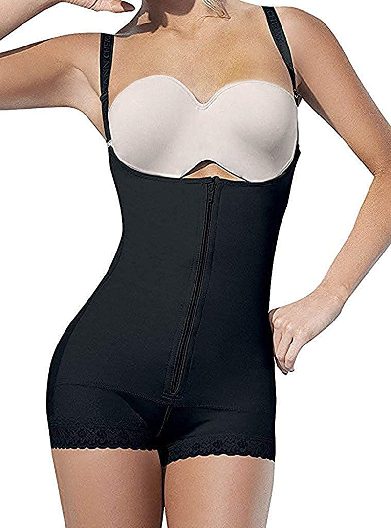 SHAPERX Women Shapewear Tummy Control Fajas Colombianas Open Bust Bodysuit Slimmer Body Shaper Apparel & Accessories > Clothing > Underwear & Socks > Shapewear SHAPERX Black Shorts Large 