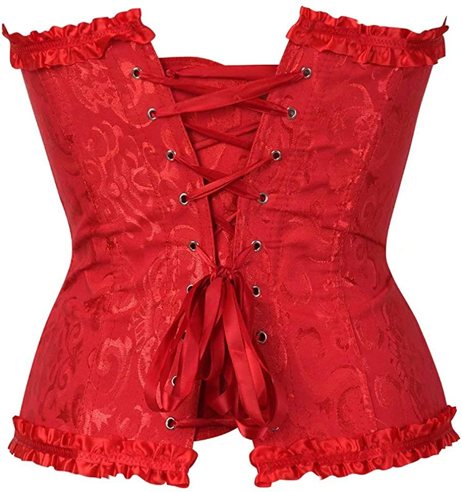 Women'S Lacing Corset Top Satin Floral Boned Overbust Body Shaper Bustier Apparel & Accessories > Clothing > Underwear & Socks > Lingerie SHYMMUO   