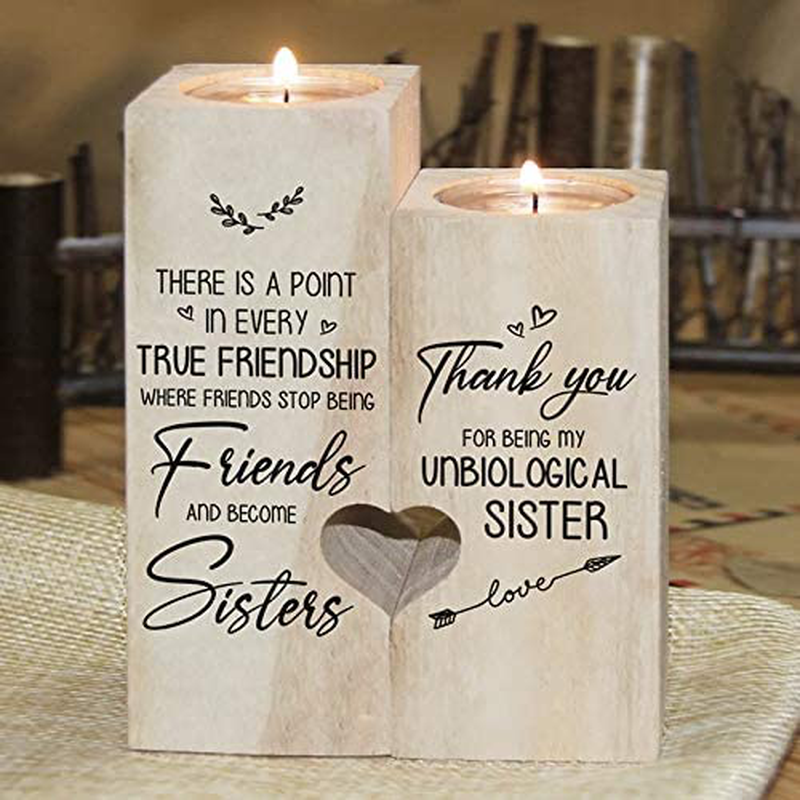 to My Bestie Candle Holder- Thank You for Being My Unbiological Sister Women Female Girl Friends LEFUYAN Personalized Custom Friendship Christmas Birthday Gift Wooden Candle Holder Arts & Entertainment > Party & Celebration > Gift Giving LEFUYAN   