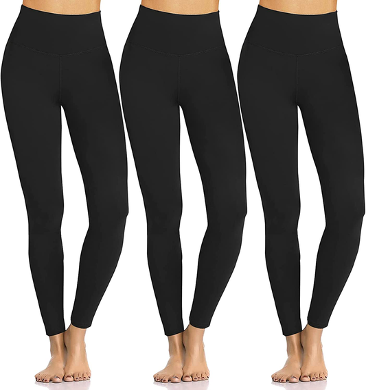 Women's Buttery Soft Leggings No See-Through High Waist Tummy Control Yoga Pants 3 Pack Spandex Workout Running Tights Apparel & Accessories > Clothing > Activewear Hi Clasmix 01-black&black&black Small-Medium 