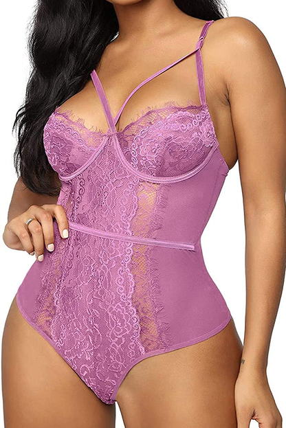 See Through Lingerie,V-Neck Lace Babydoll,Sexy Lingerie Women,One Piece Bodysuit Apparel & Accessories > Clothing > Underwear & Socks > Lingerie Kaei&Shi Dark Pink 3X-Large 