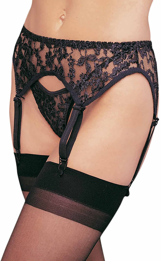 Leg Avenue Women'S Lace Garter Belt and Thong Set Apparel & Accessories > Clothing > Underwear & Socks > Lingerie Leg Avenue Black Plus Size 